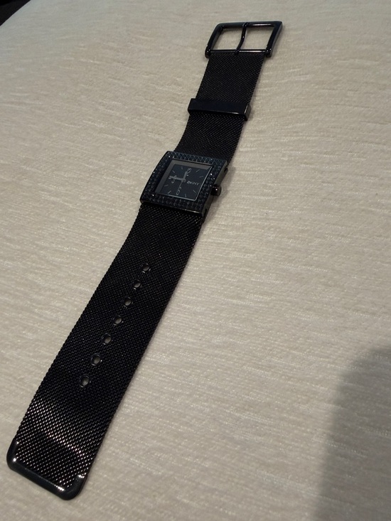 DKNY Black Mesh Strap Square Crystal Bezel Watch- Vintage main image 5